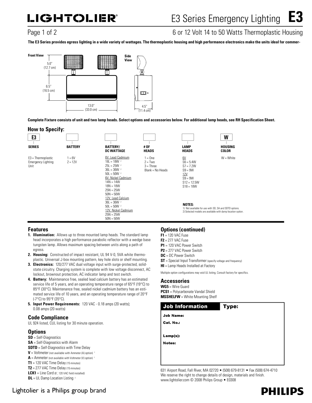 Philips E3 Series specifications E3 Series Emergency Lighting E3 